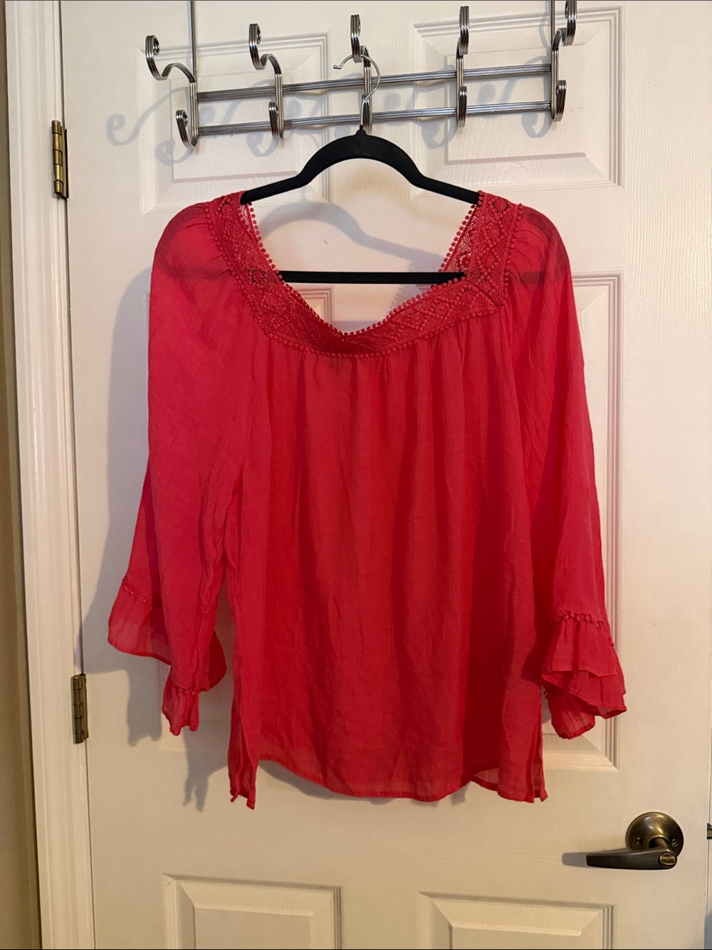 Zac & Rachel Women Crochet-Trim Peasant Blouse - Fuschia Pink Color
